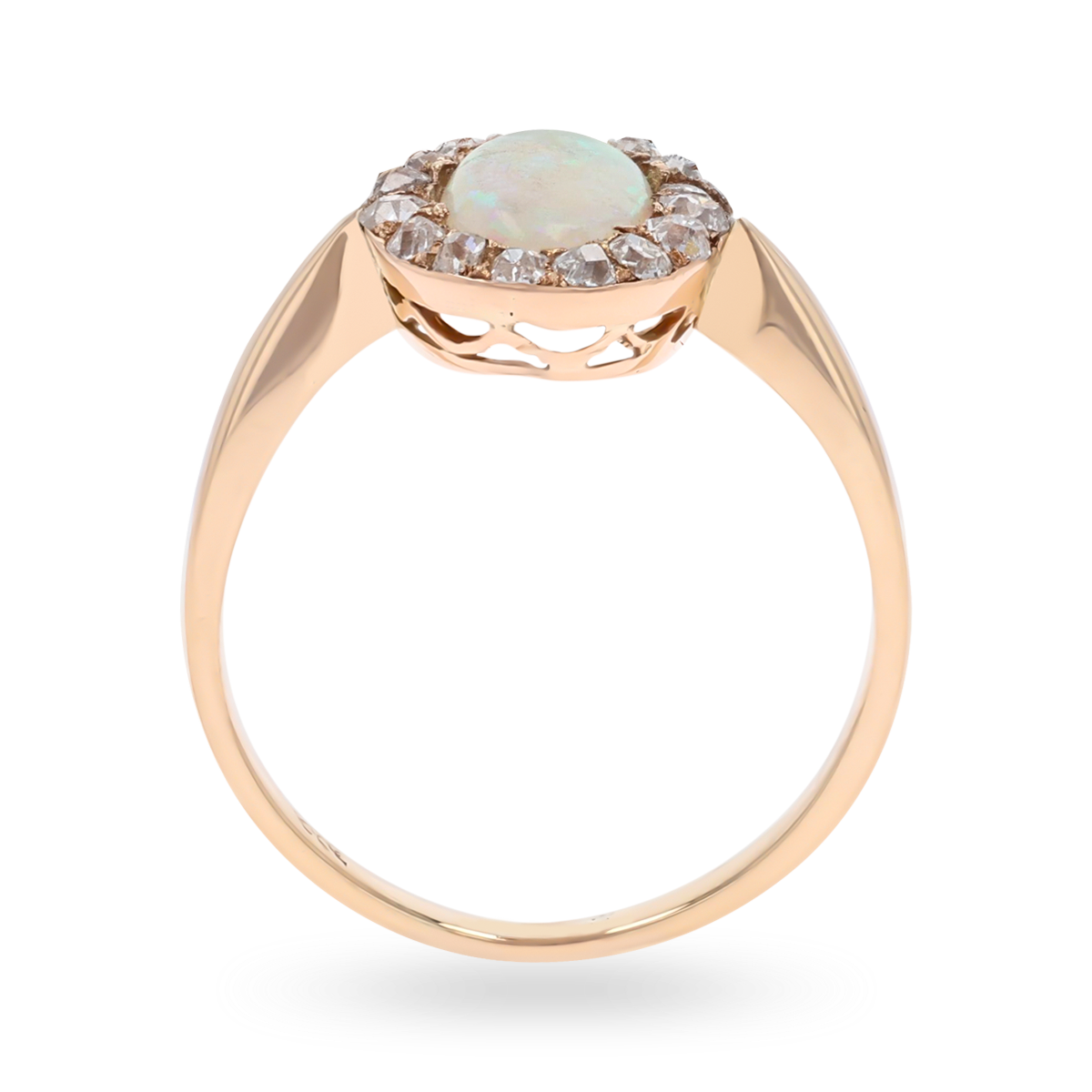 Un-hallmarked 9ct Yellow Gold Opal & Old Cut Diamond Cluster Ring