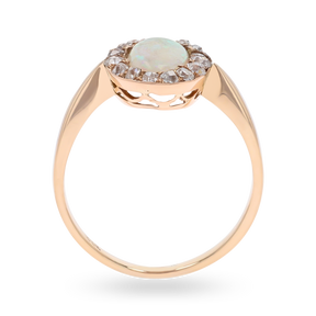 Un-hallmarked 9ct Yellow Gold Opal & Old Cut Diamond Cluster Ring