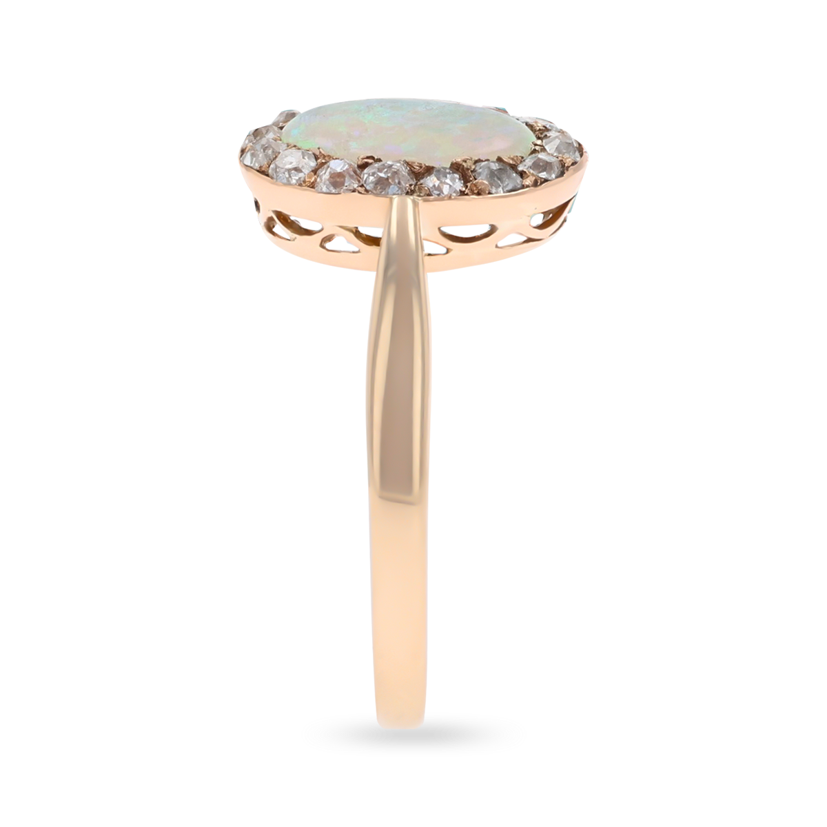 Un-hallmarked 9ct Yellow Gold Opal & Old Cut Diamond Cluster Ring