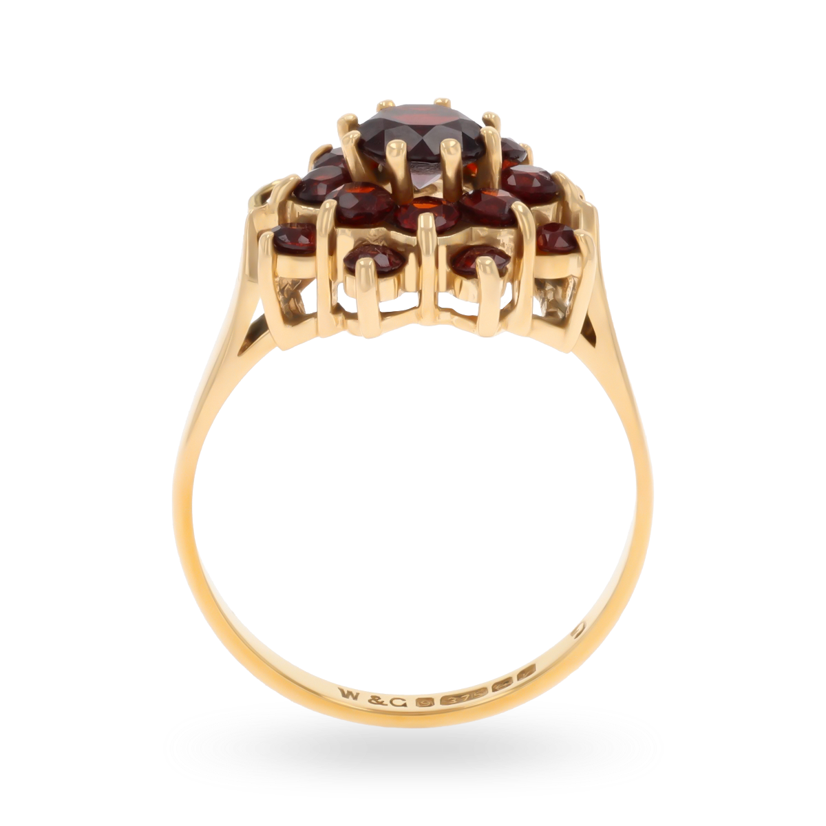 9ct Yellow Gold Round Shaped Garnet Flower Cluster Ring