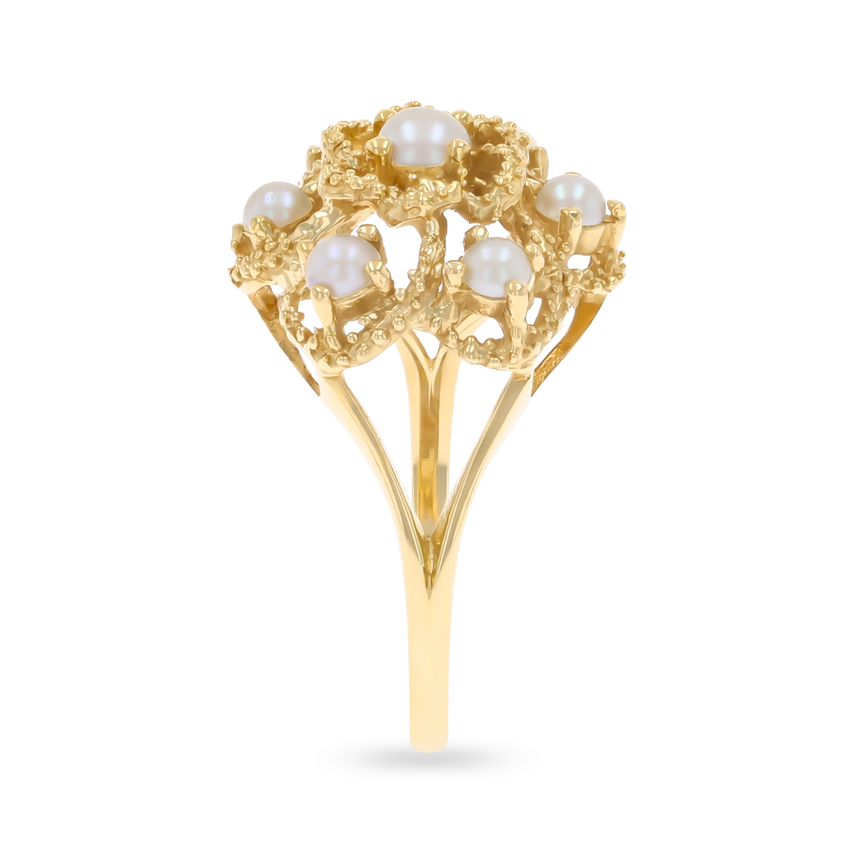 9ct Yellow Gold Cultured Pearl Flower Cluster Ring