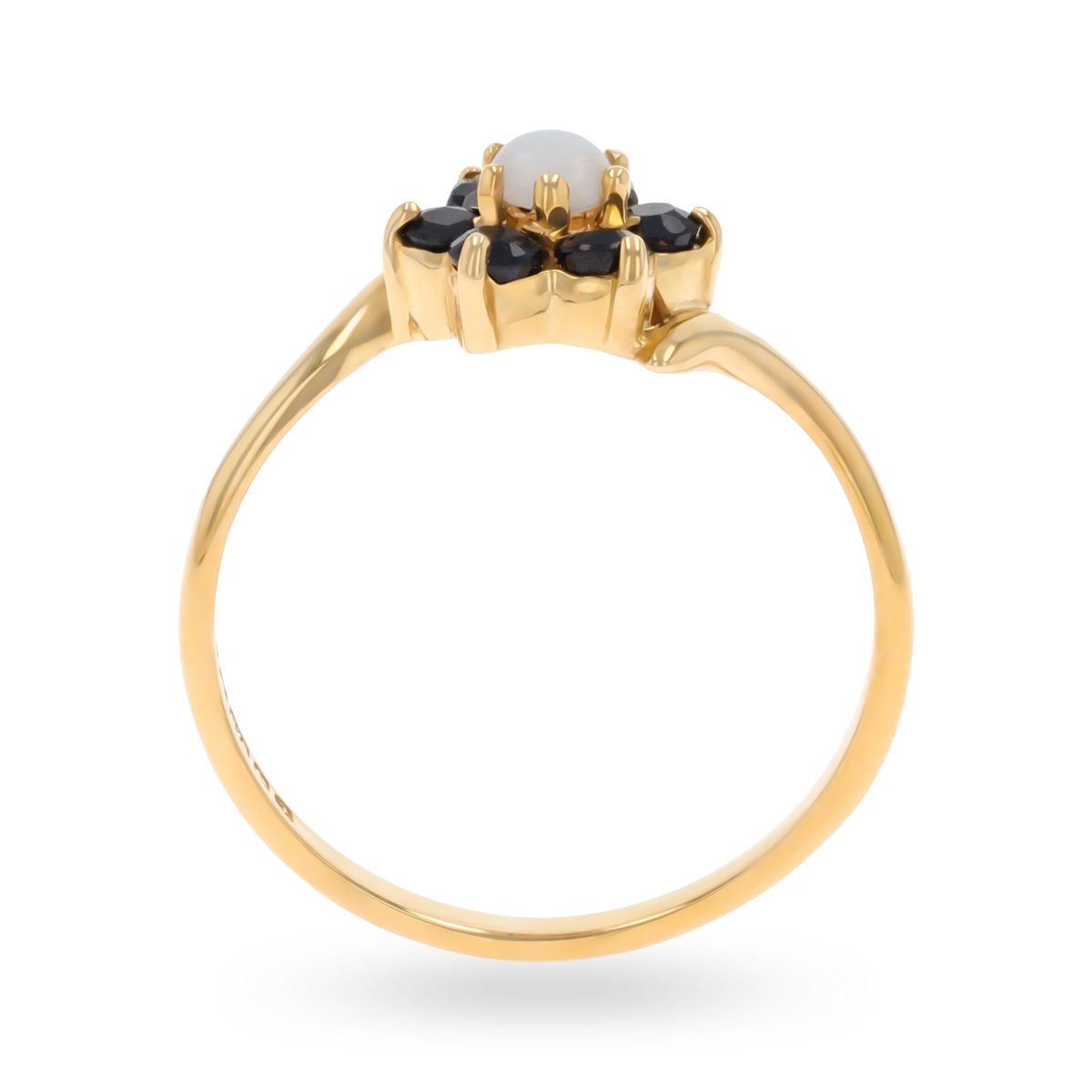 9ct Yellow Gold Sapphire & Opal Flower Cluster Bypass Ring