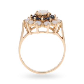 9ct Yellow Gold Opal & Sapphire Flower Cluster Ring