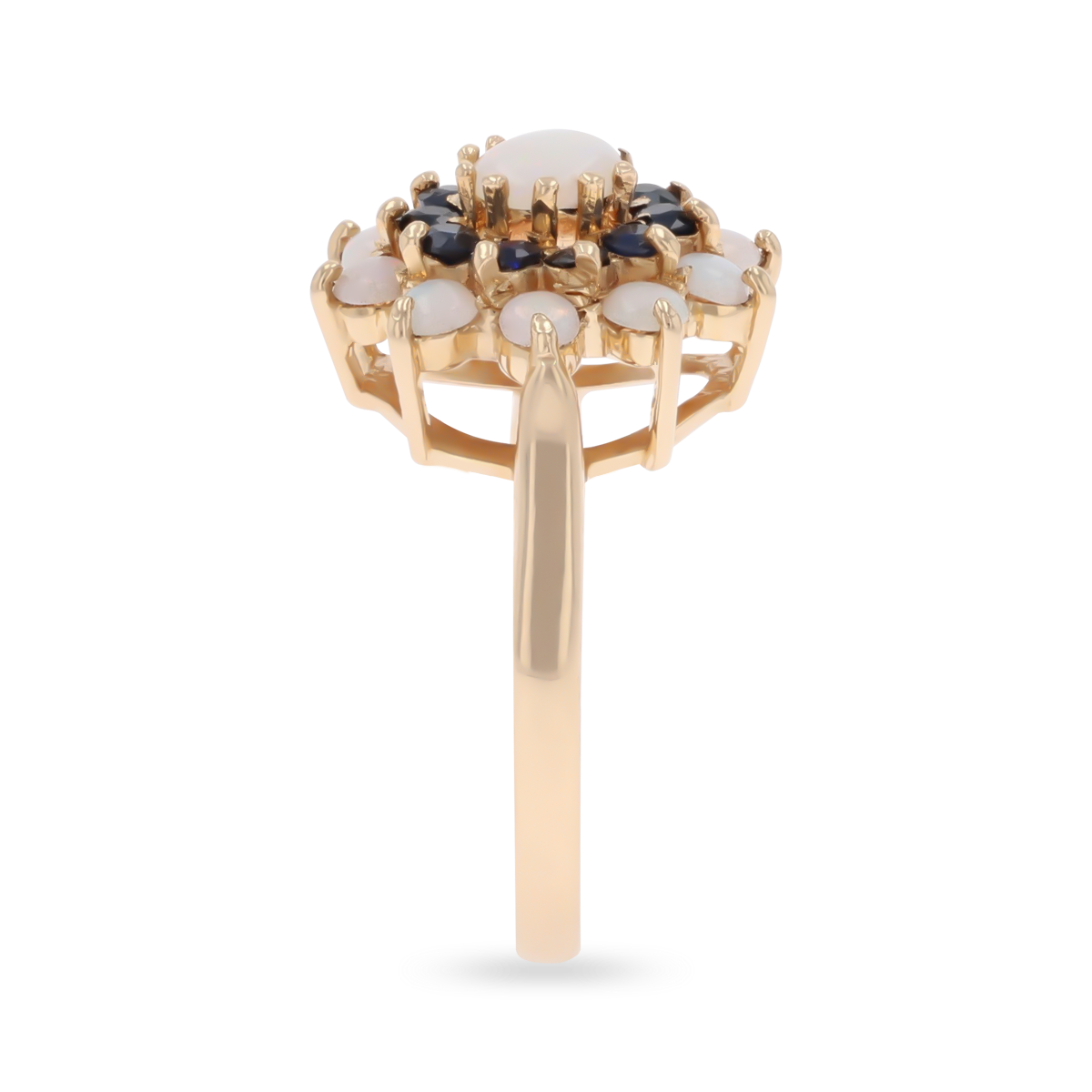 9ct Yellow Gold Opal & Sapphire Flower Cluster Ring