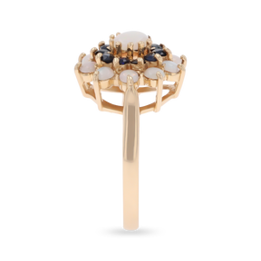 9ct Yellow Gold Opal & Sapphire Flower Cluster Ring