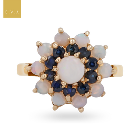 9ct Yellow Gold Opal & Sapphire Flower Cluster Ring
