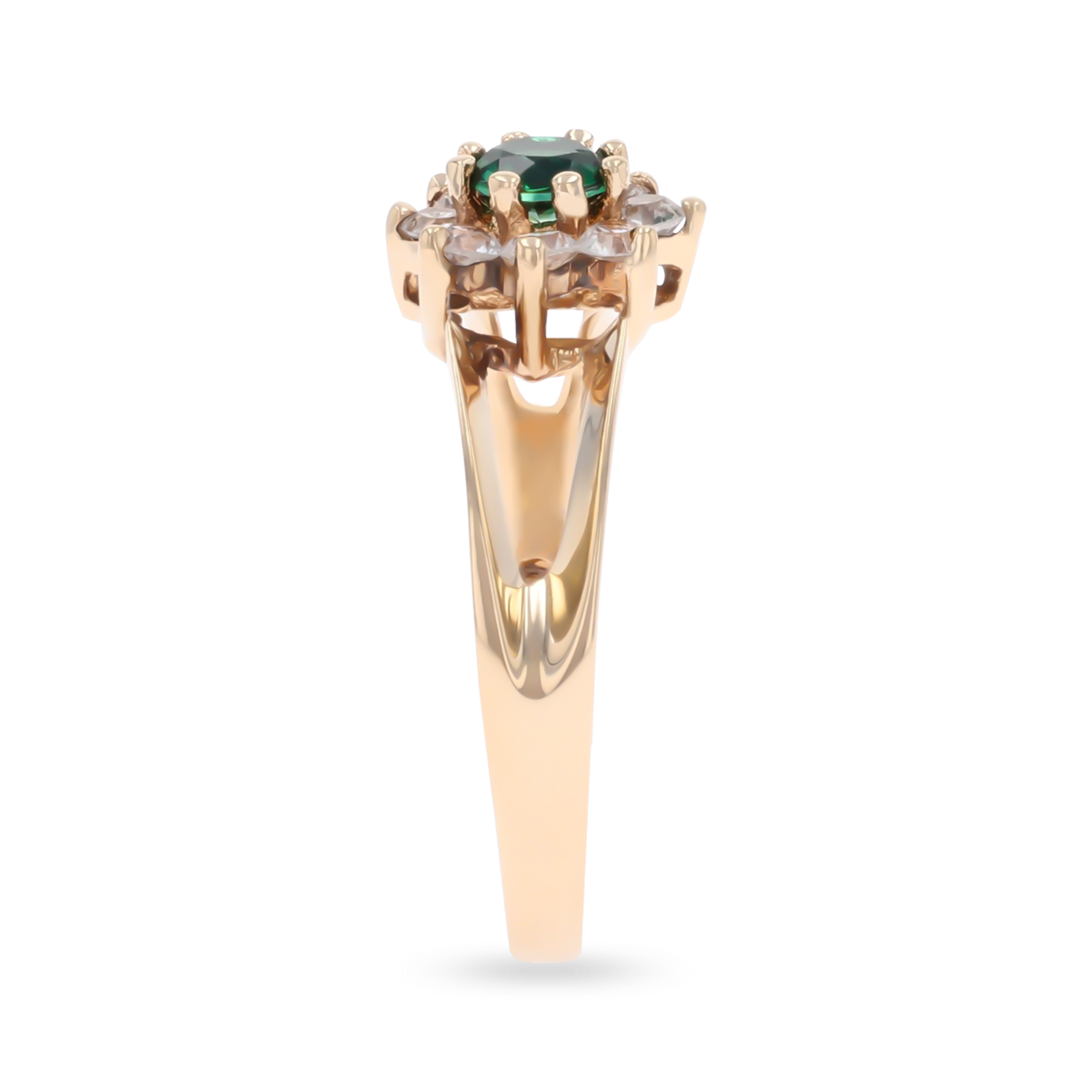 9ct Yellow Gold Green & White Paste Cluster Ring