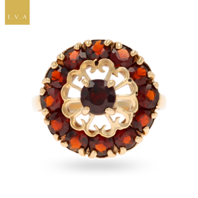 9ct Yellow Gold Round Shaped Garnet Cluster Ring