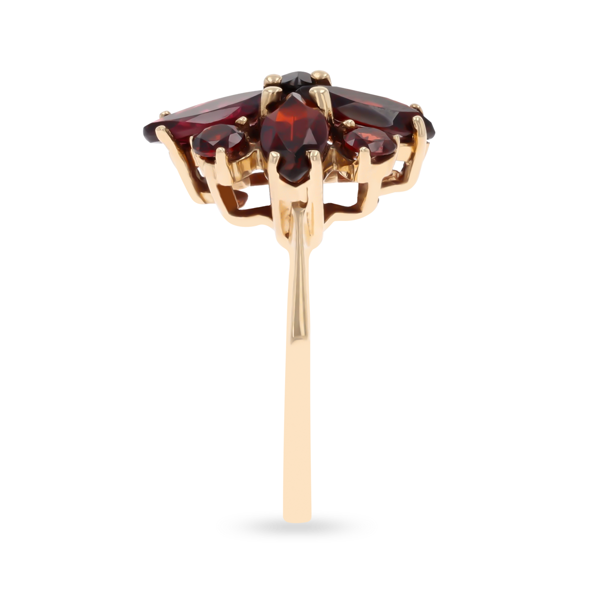 9ct Yellow Gold Marquise & Round Cut Garnet Cluster Ring
