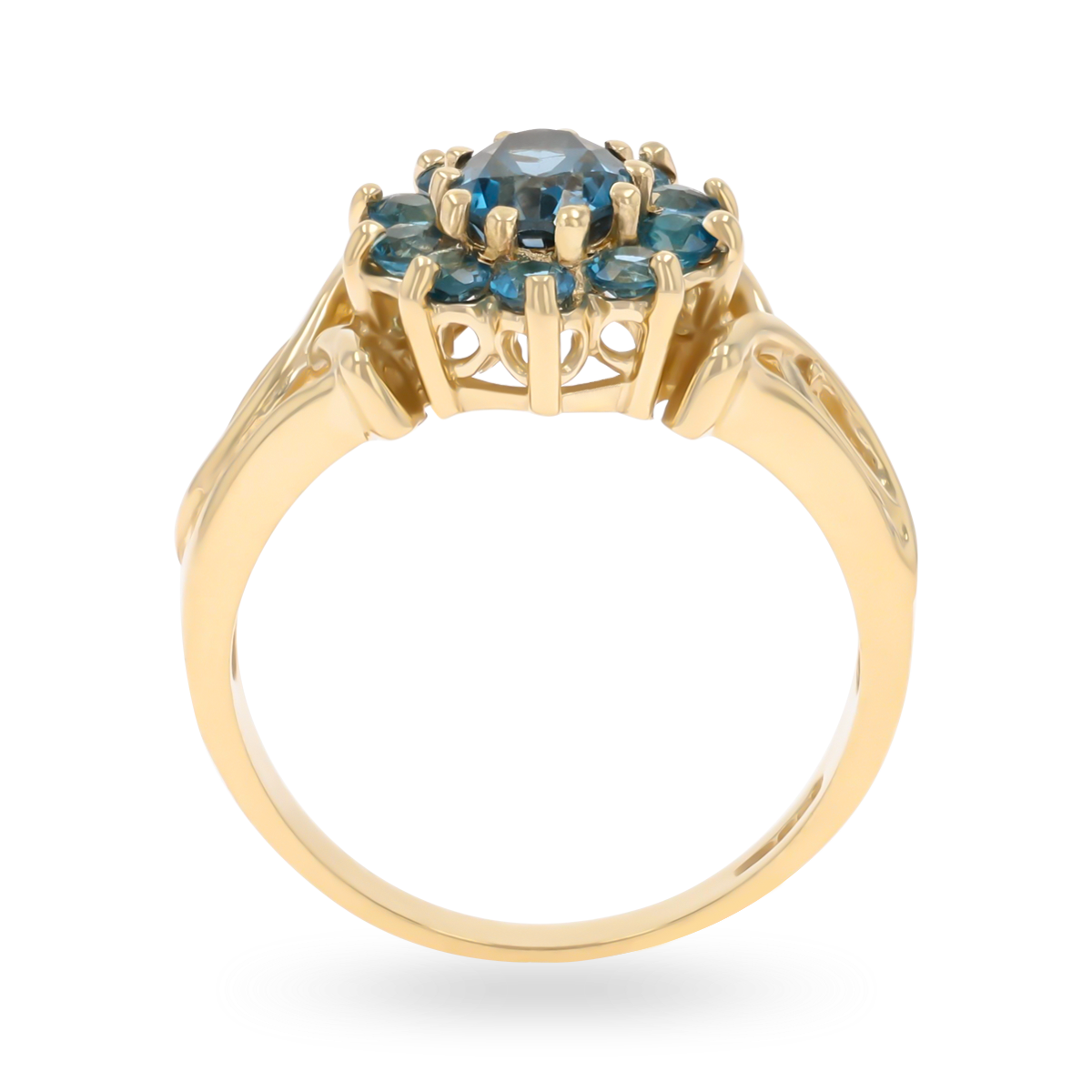 9ct Yellow Gold London Blue Topaz Cluster Ring