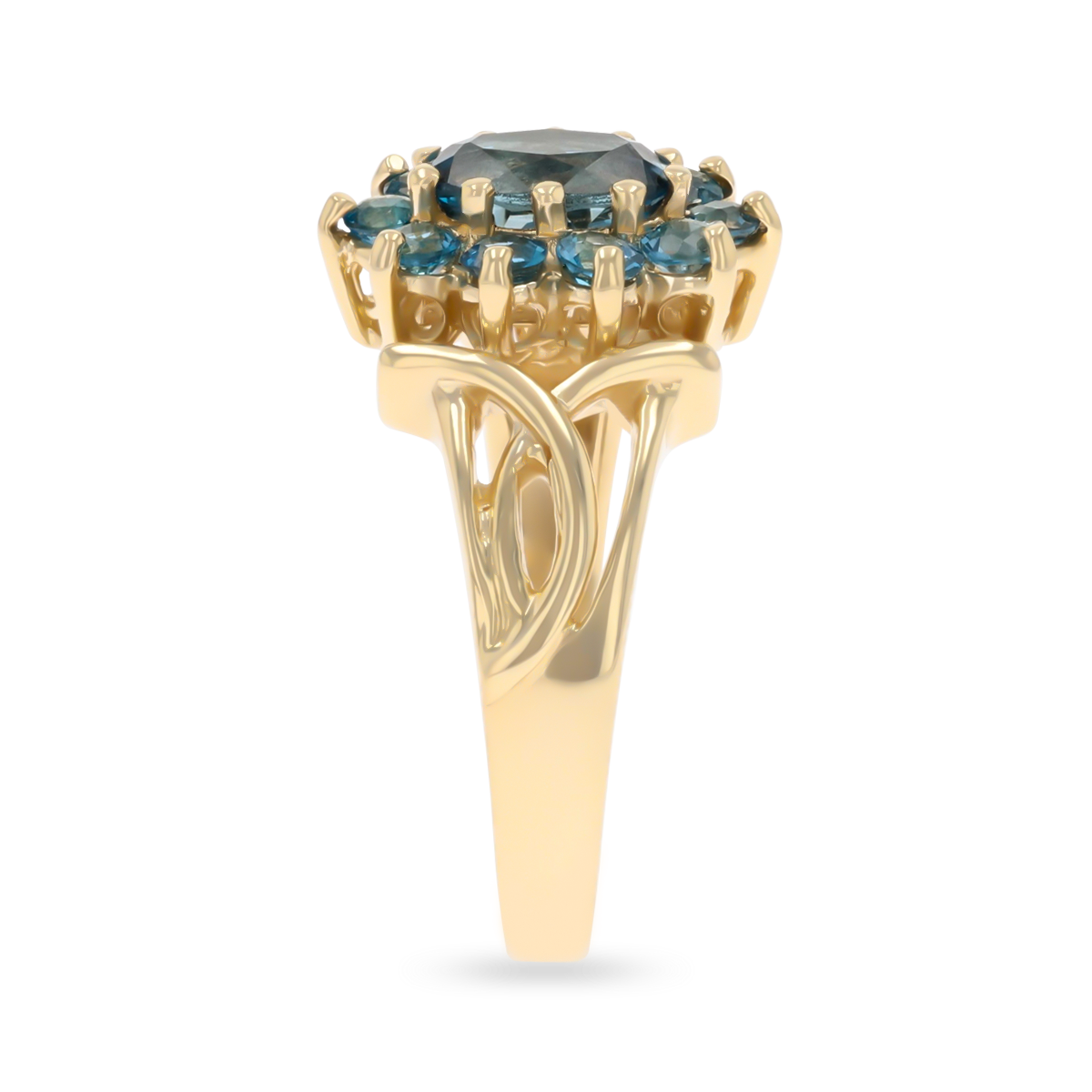 9ct Yellow Gold London Blue Topaz Cluster Ring