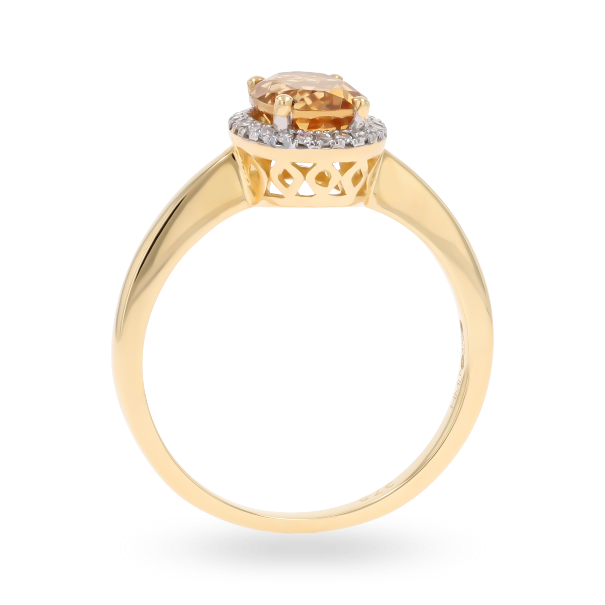 9ct Yellow Gold Oval Citrine & Diamond Cluster Ring