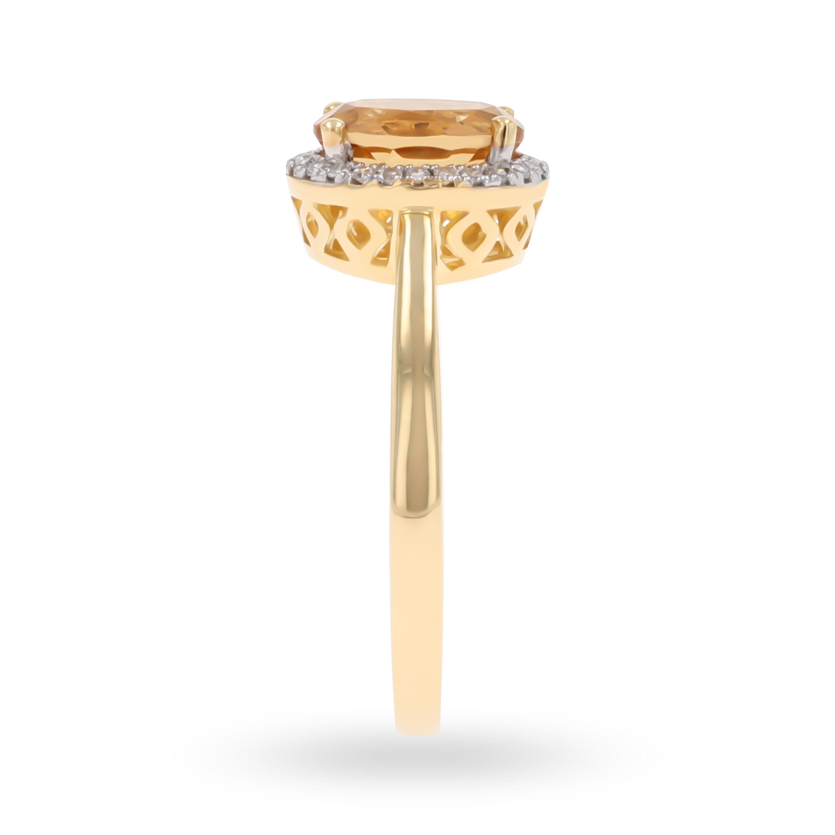 9ct Yellow Gold Oval Citrine & Diamond Cluster Ring