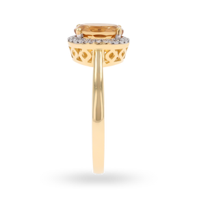 9ct Yellow Gold Oval Citrine & Diamond Cluster Ring