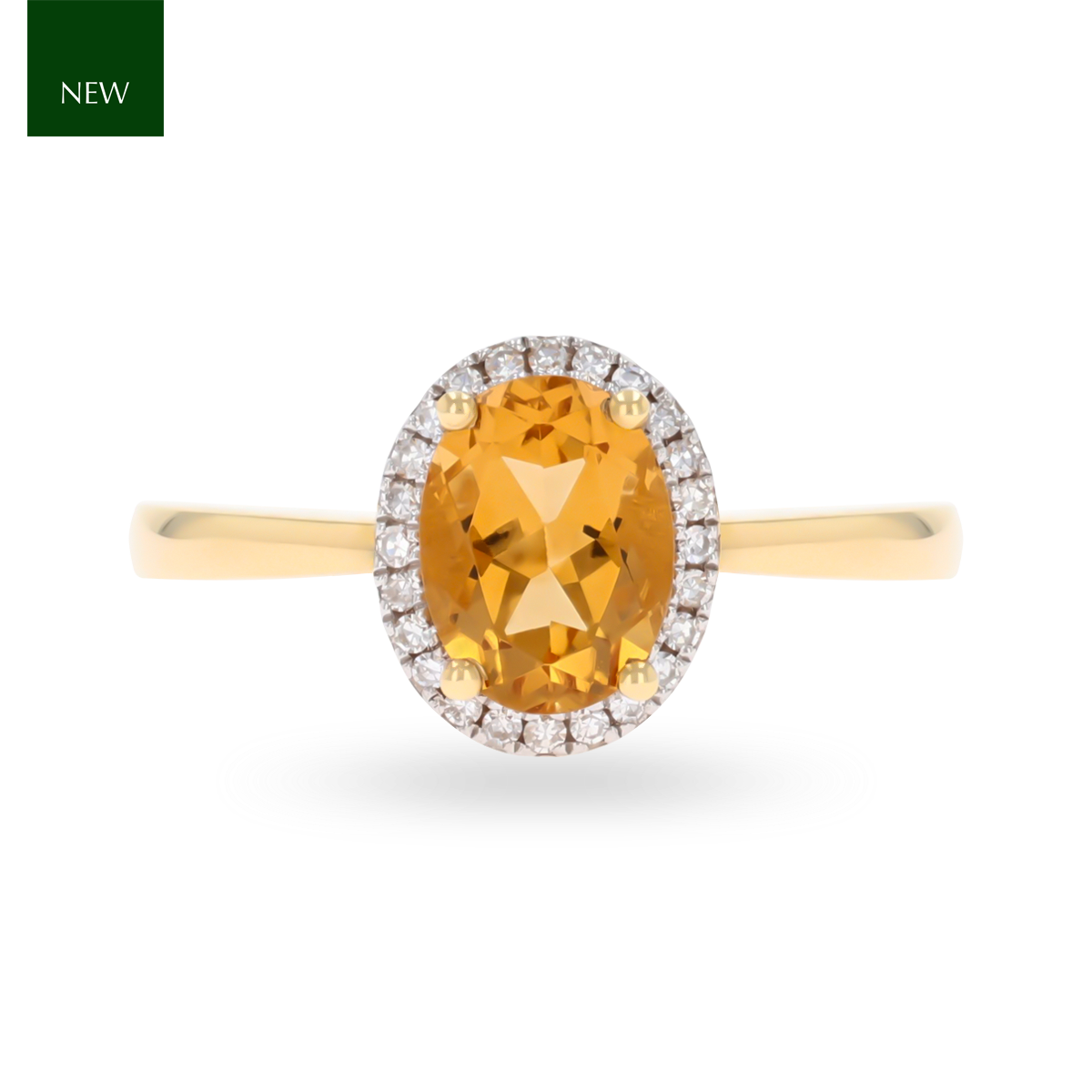 9ct Yellow Gold Oval Citrine & Diamond Cluster Ring