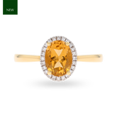 9ct Yellow Gold Oval Citrine & Diamond Cluster Ring