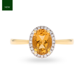 9ct Yellow Gold Oval Citrine & Diamond Cluster Ring