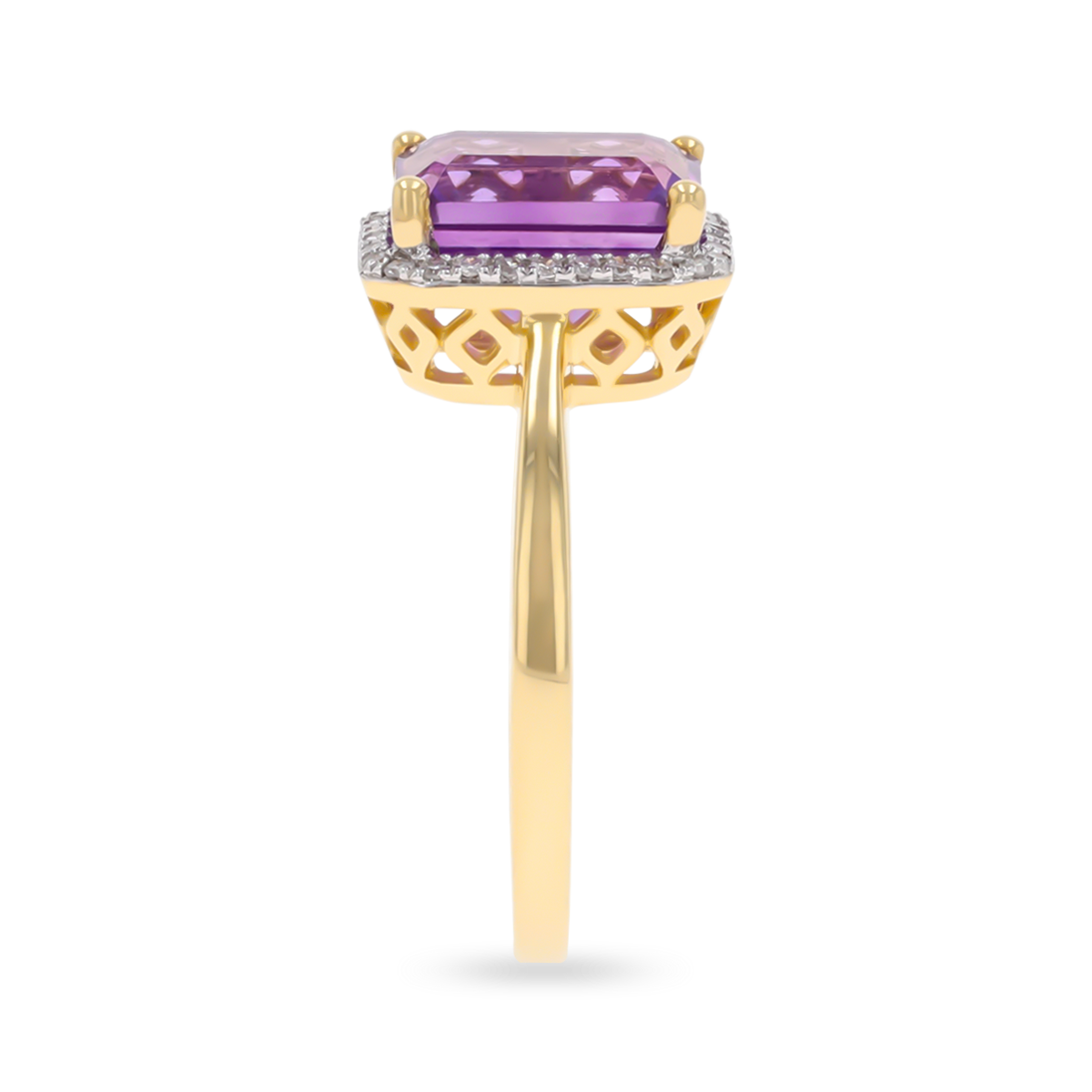 9ct Yellow Gold Octagonal Amethyst & Diamond Cluster Ring