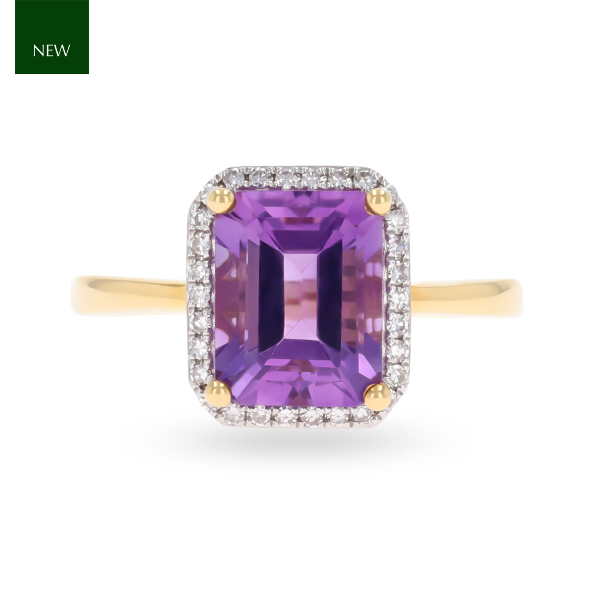 9ct Yellow Gold Octagonal Amethyst & Diamond Cluster Ring
