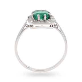 Platinum Asscher Cut Emerald & Diamond Cluster Ring