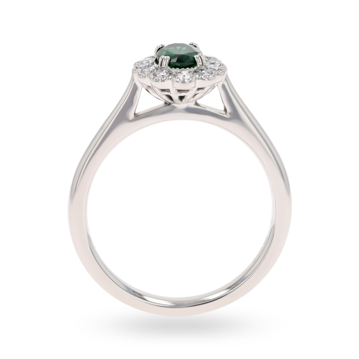 Platinum Oval Shaped Green Tourmaline & Diamond Cluster Ring