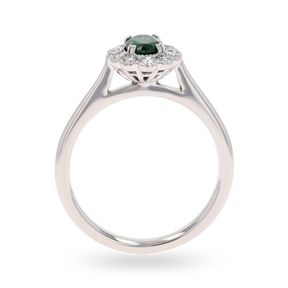 Platinum Oval Shaped Green Tourmaline & Diamond Cluster Ring