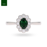 Platinum Oval Shaped Green Tourmaline & Diamond Cluster Ring