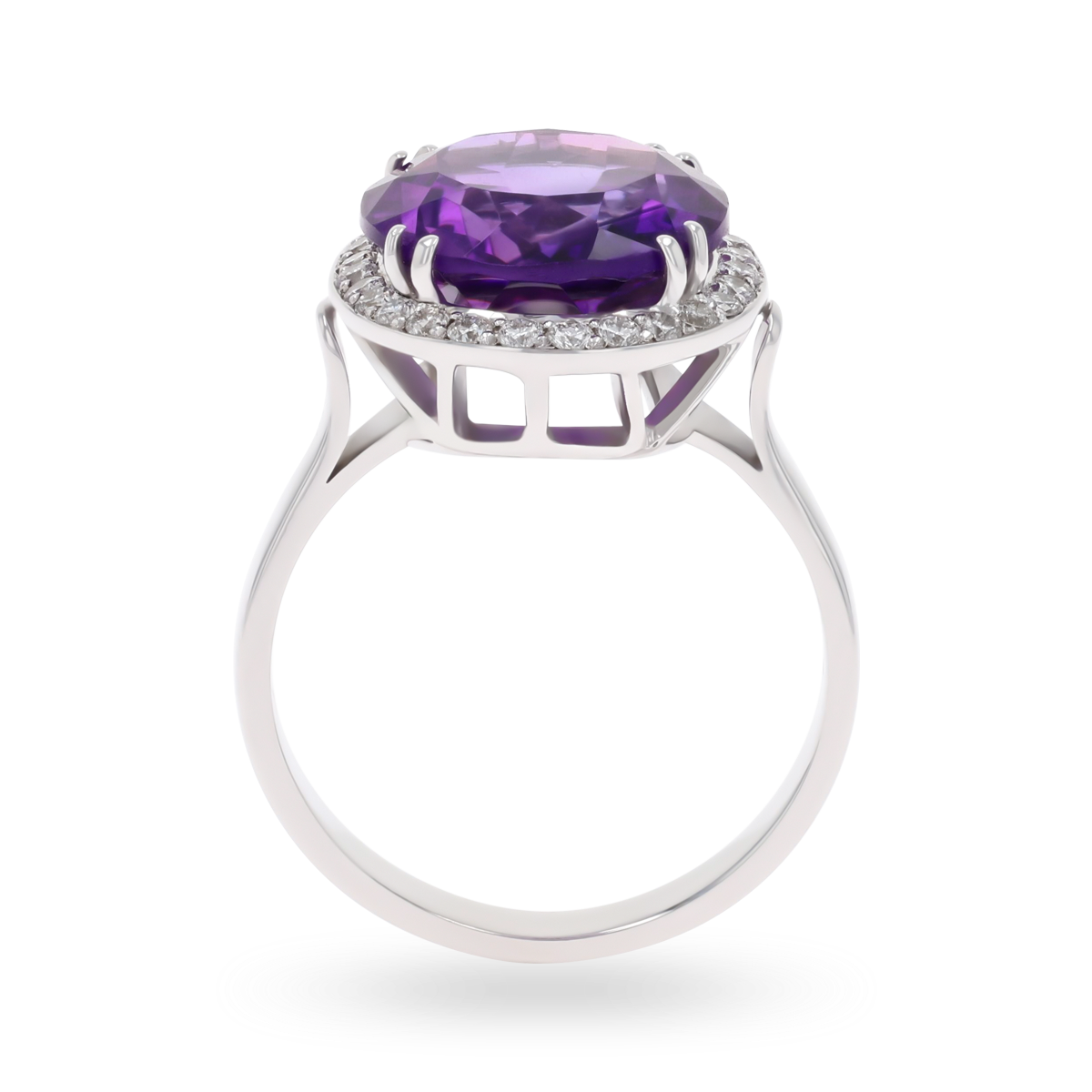 18ct White Gold Amethyst & Diamond Oval Cocktail Ring