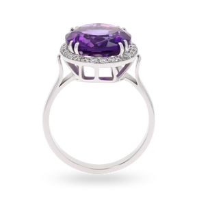 18ct White Gold Amethyst & Diamond Oval Cocktail Ring