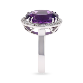 18ct White Gold Amethyst & Diamond Oval Cocktail Ring