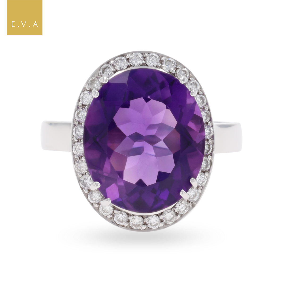 18ct White Gold Amethyst & Diamond Oval Cocktail Ring