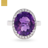 18ct White Gold Amethyst & Diamond Oval Cocktail Ring