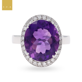 18ct White Gold Amethyst & Diamond Oval Cocktail Ring