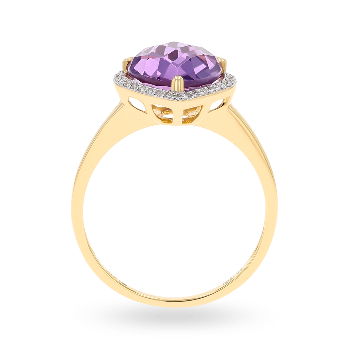 9ct Yellow Gold Pear Shaped Amethyst & Diamond Cocktail Ring