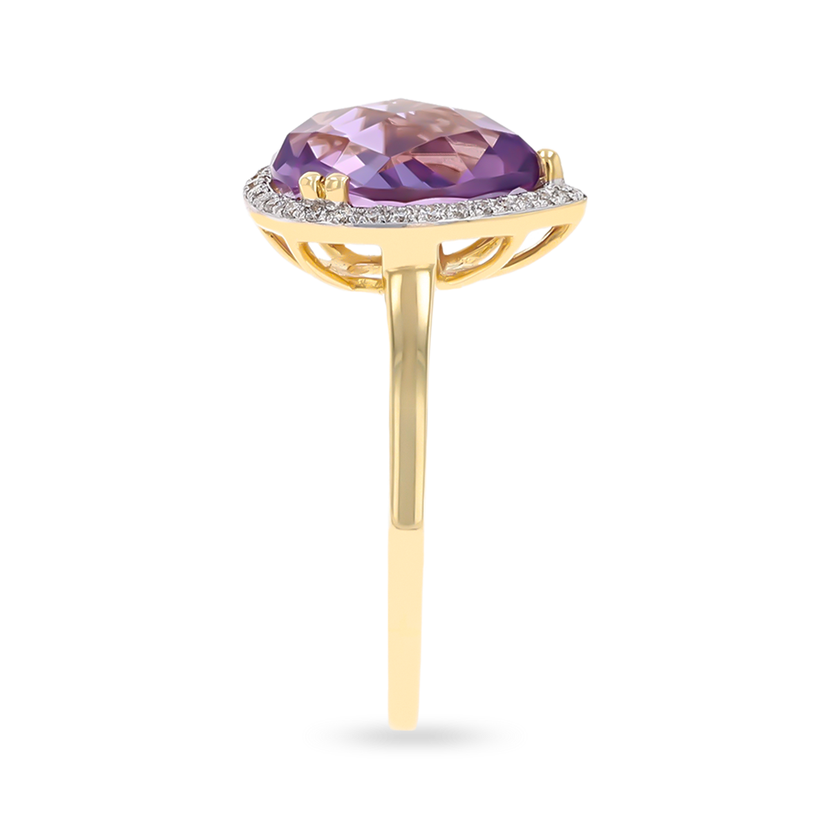 9ct Yellow Gold Pear Shaped Amethyst & Diamond Cocktail Ring