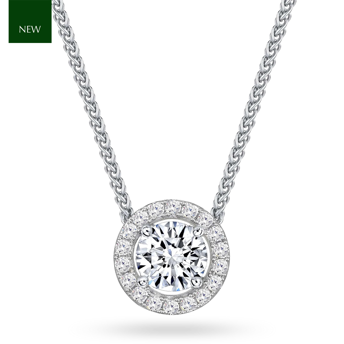 Sterling Silver Cubic Zirconia Halo Slider Pendant & Chain