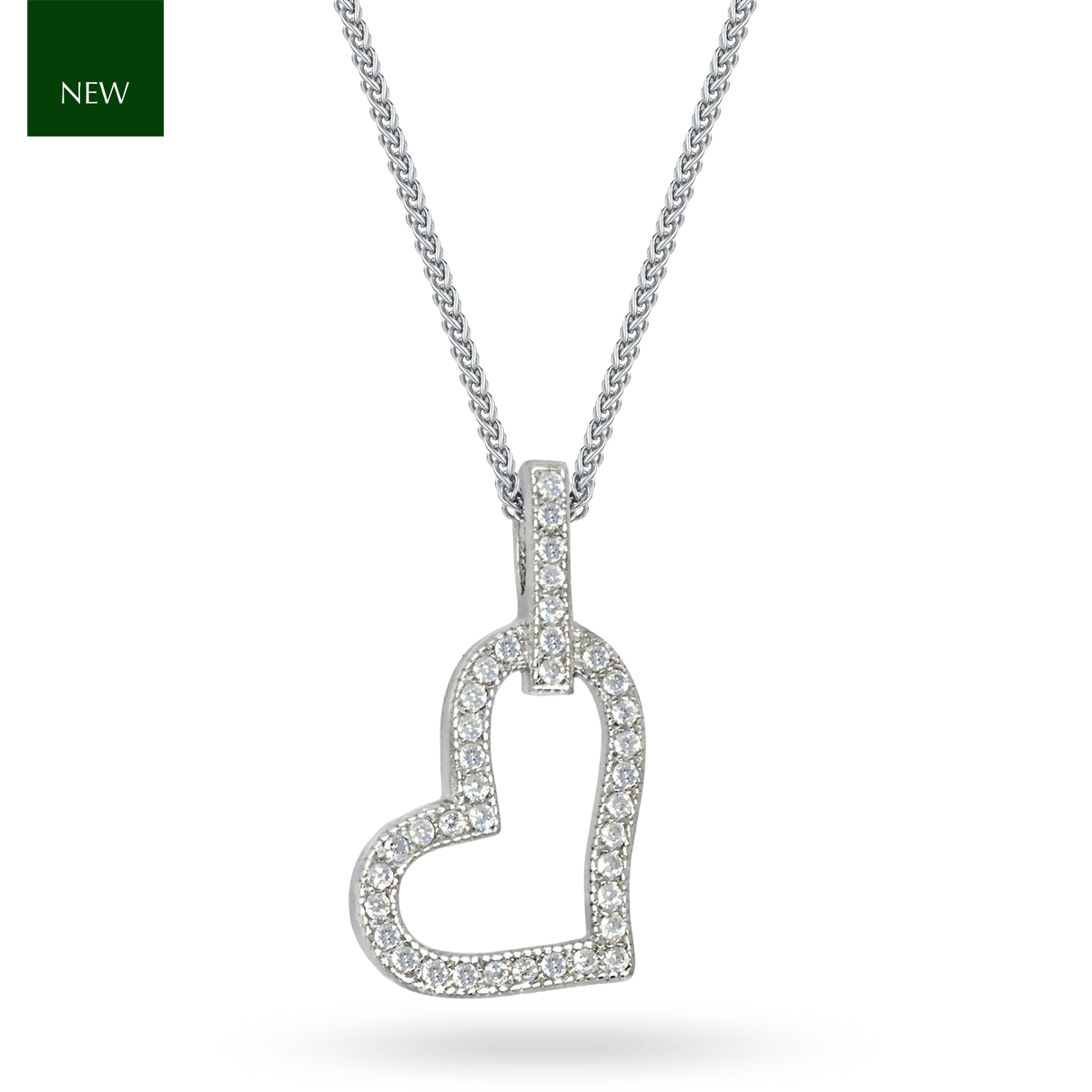Sterling Silver Cubic Zirconia Open Heart Pendant & Chain
