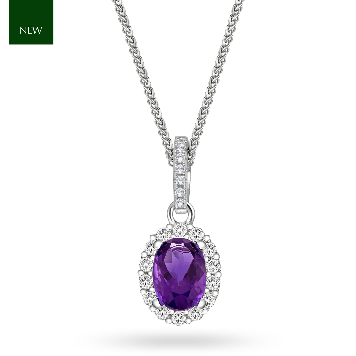 Sterling Silver Oval Purple Cubic Zirconia Cluster Pendant & Chain