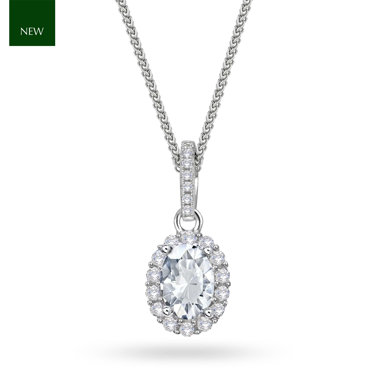 Sterling Silver Oval Cubic Zirconia Cluster Pendant & Chain