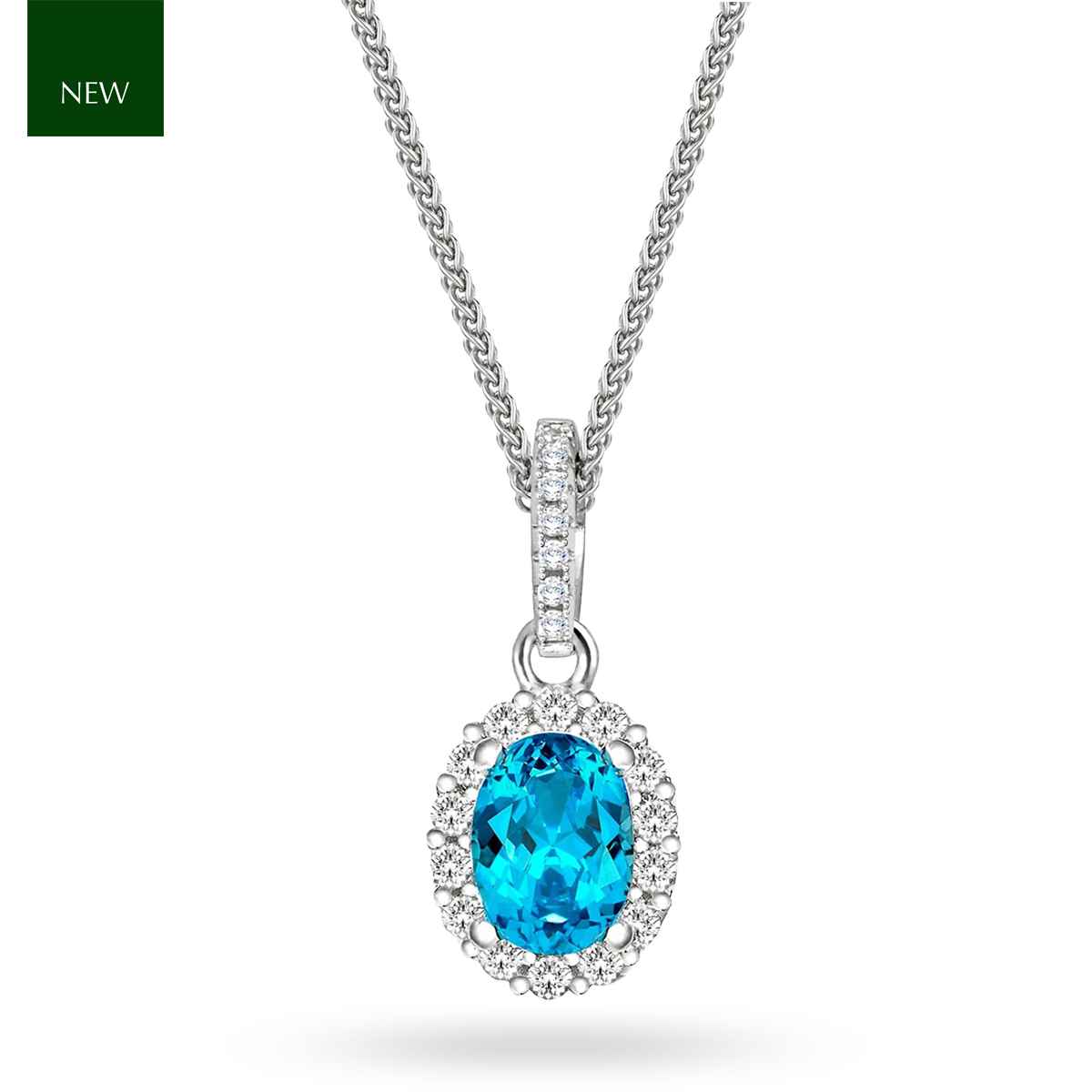 Sterling Silver Oval Light Blue Cubic Zirconia Cluster Pendant & Chain