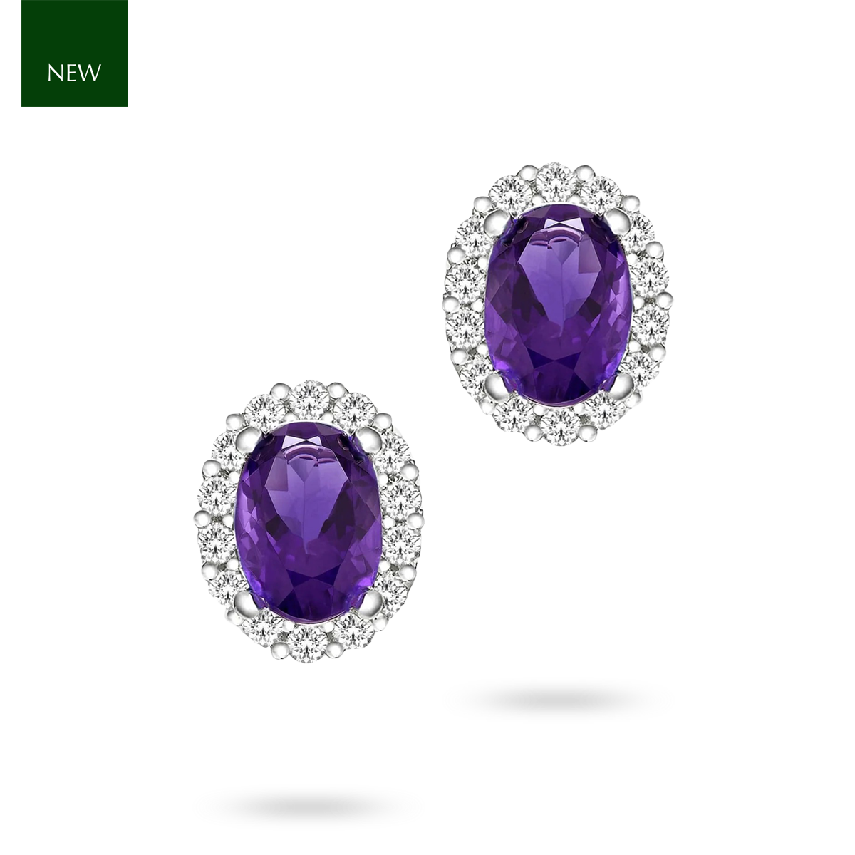 Sterling Silver Oval Purple Cubic Zirconia Cluster Stud Earrings
