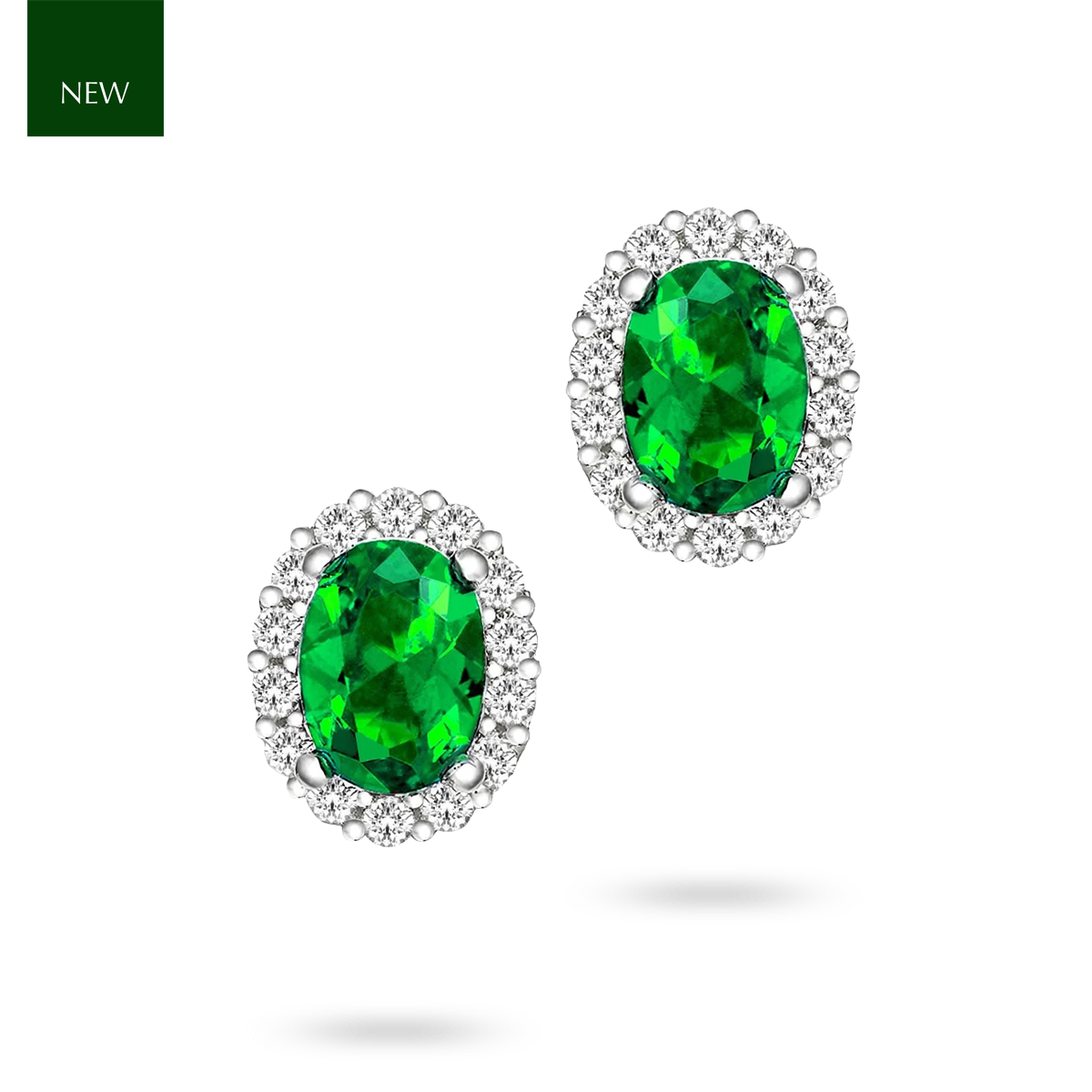 Sterling Silver Oval Green Cubic Zirconia Cluster Stud Earrings