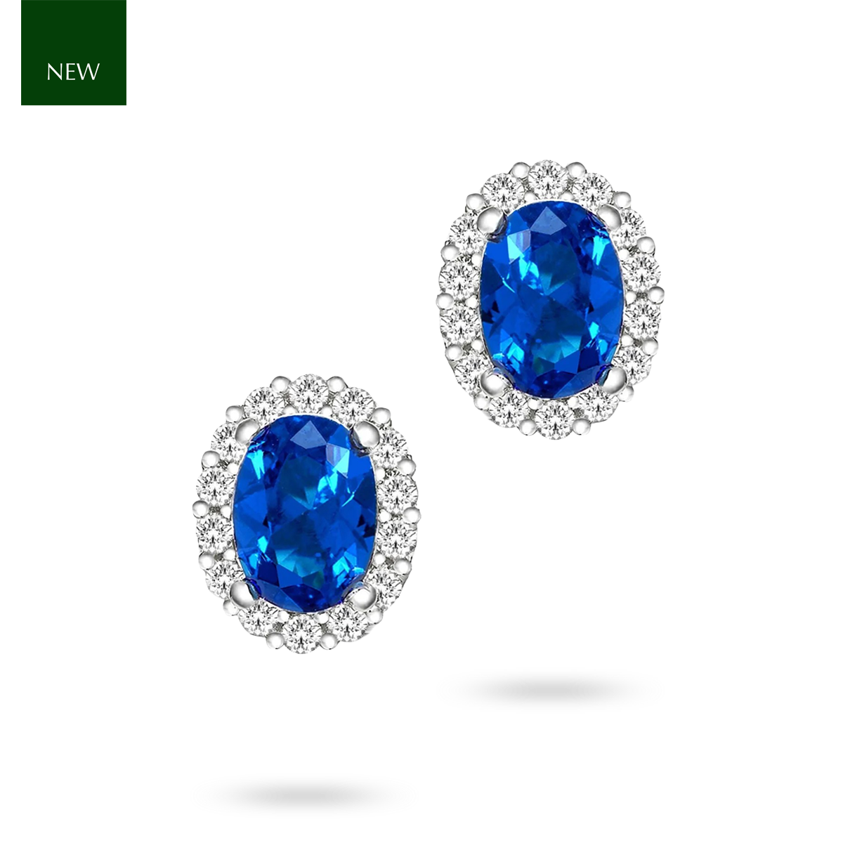 Sterling Silver Oval Dark Blue Cubic Zirconia Cluster Stud Earrings