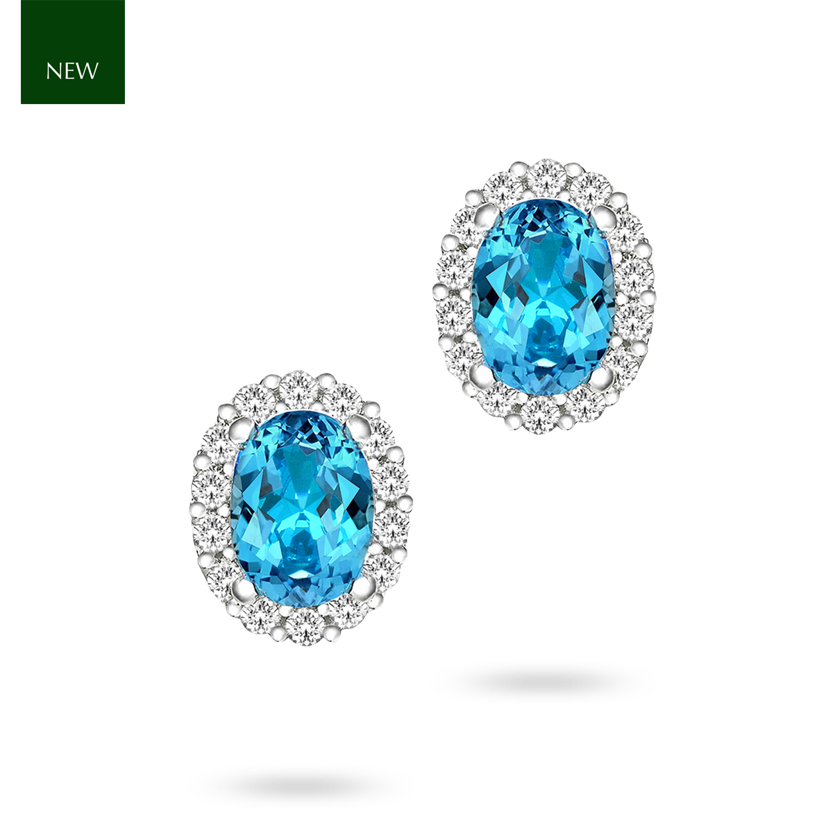 Sterling Silver Oval Light Blue Cubic Zirconia Cluster Stud Earrings
