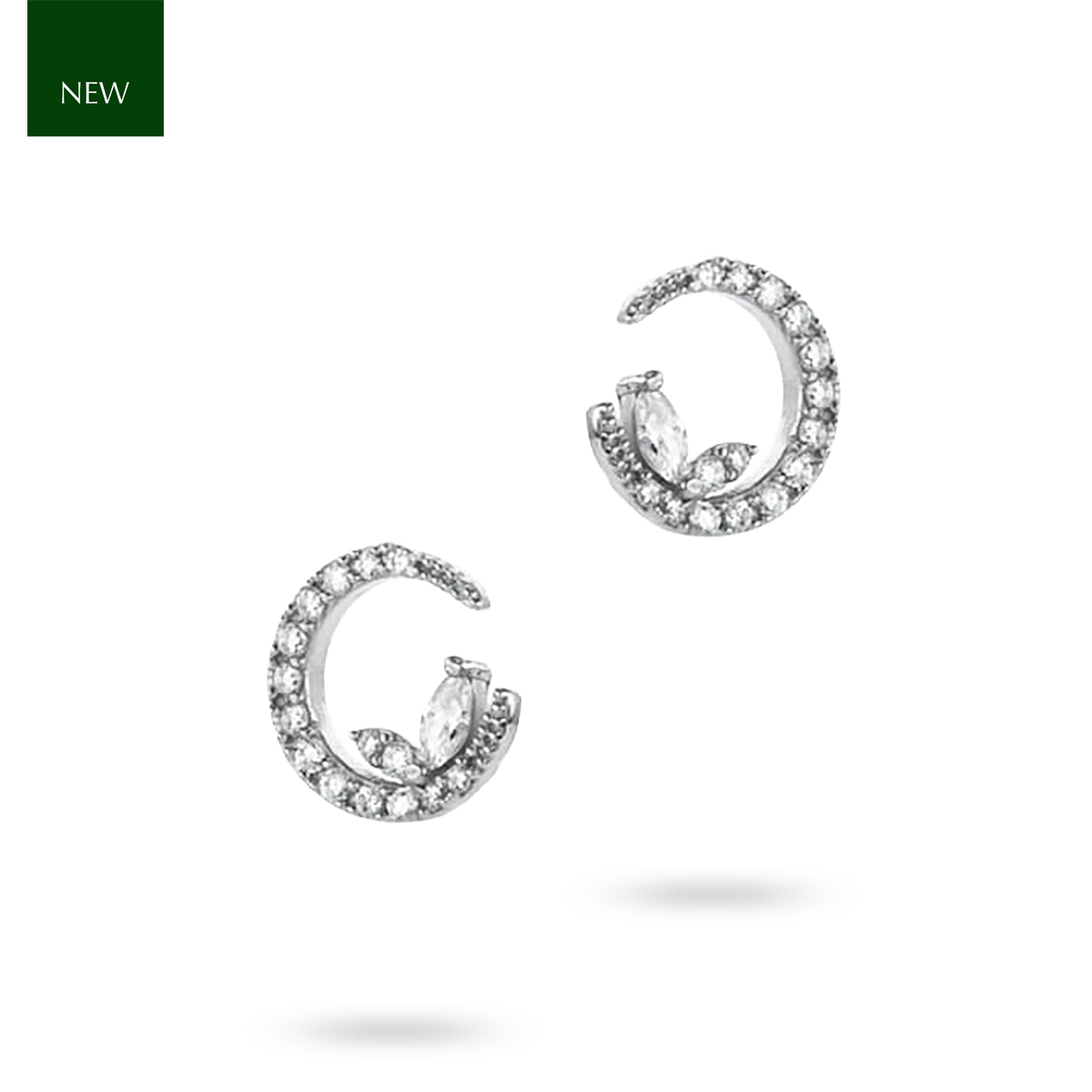 Sterling Silver Cubic Zirconia Crescent Stud Earrings