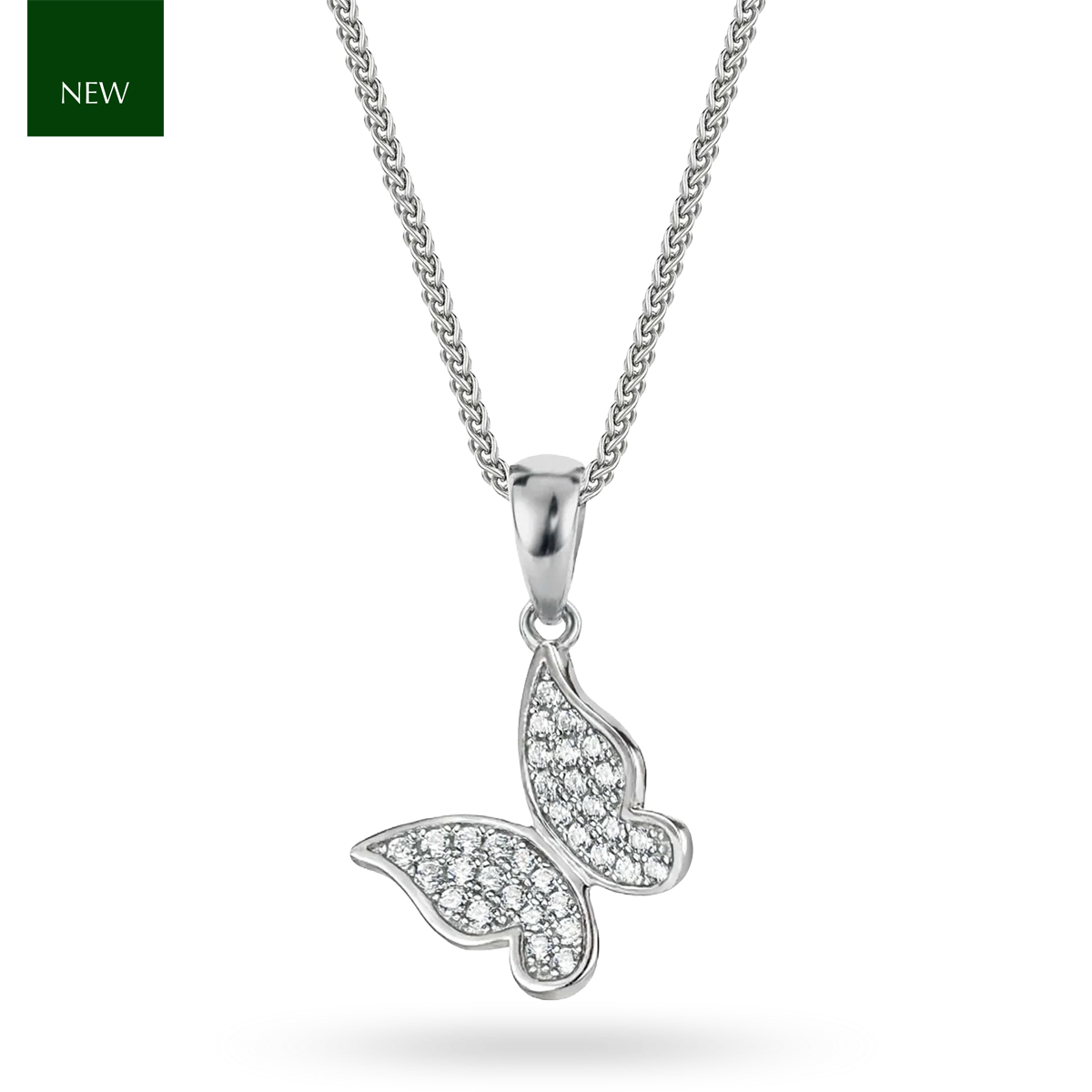 Sterling Silver Cubic Zirconia Butterfly Pendant & Chain