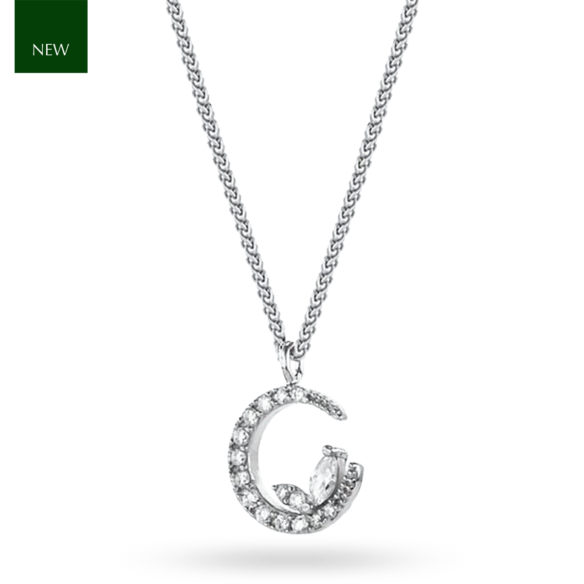 Sterling Silver Cubic Zirconia Crescent Pendant & Chain