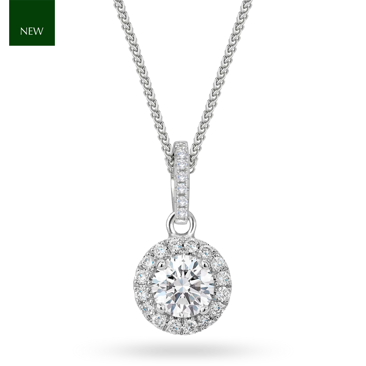 Sterling Silver Cubic Zirconia Halo Pendant & Chain