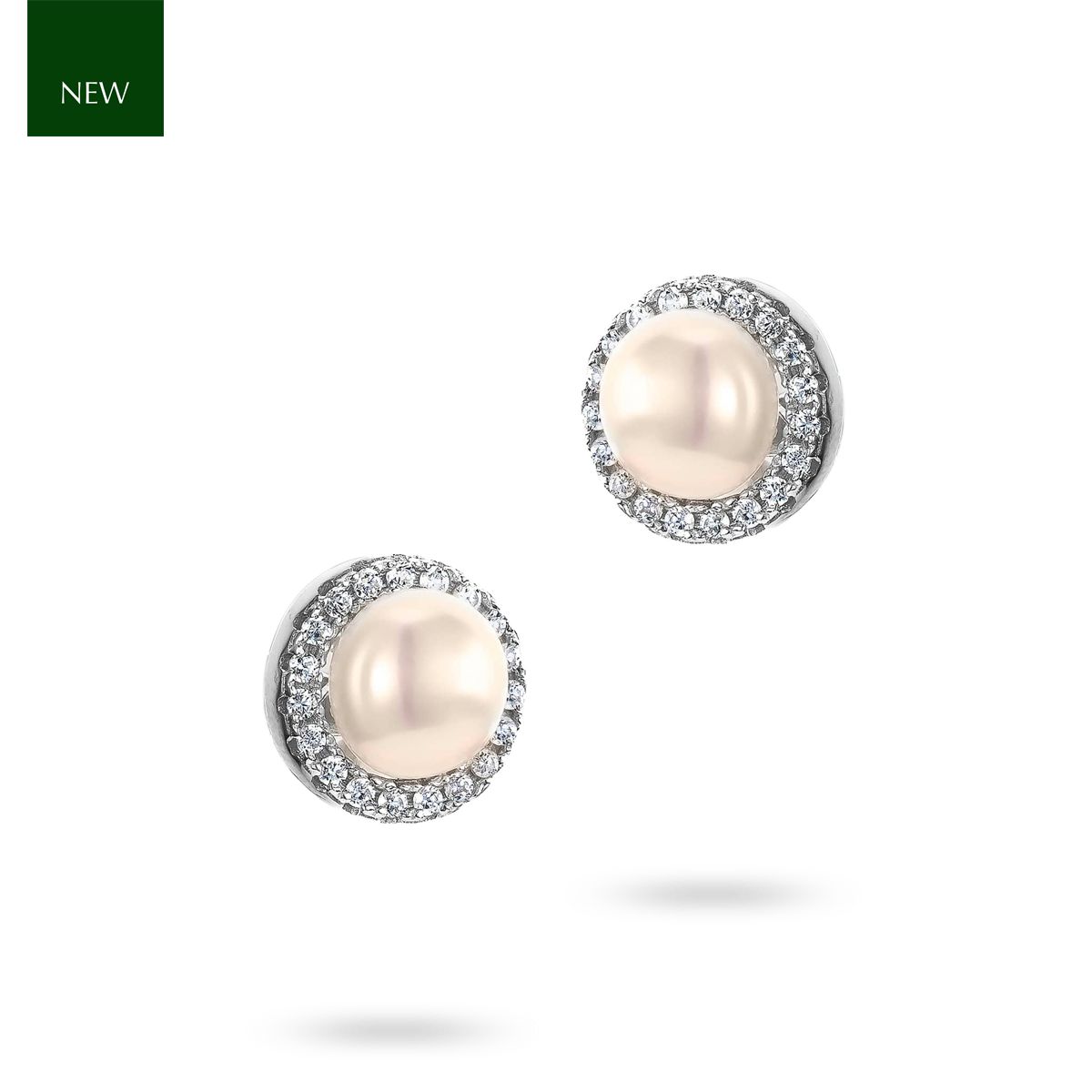 Sterling Silver Freshwater Pearl & Cubic Zirconia 9mm Halo Stud Earrings