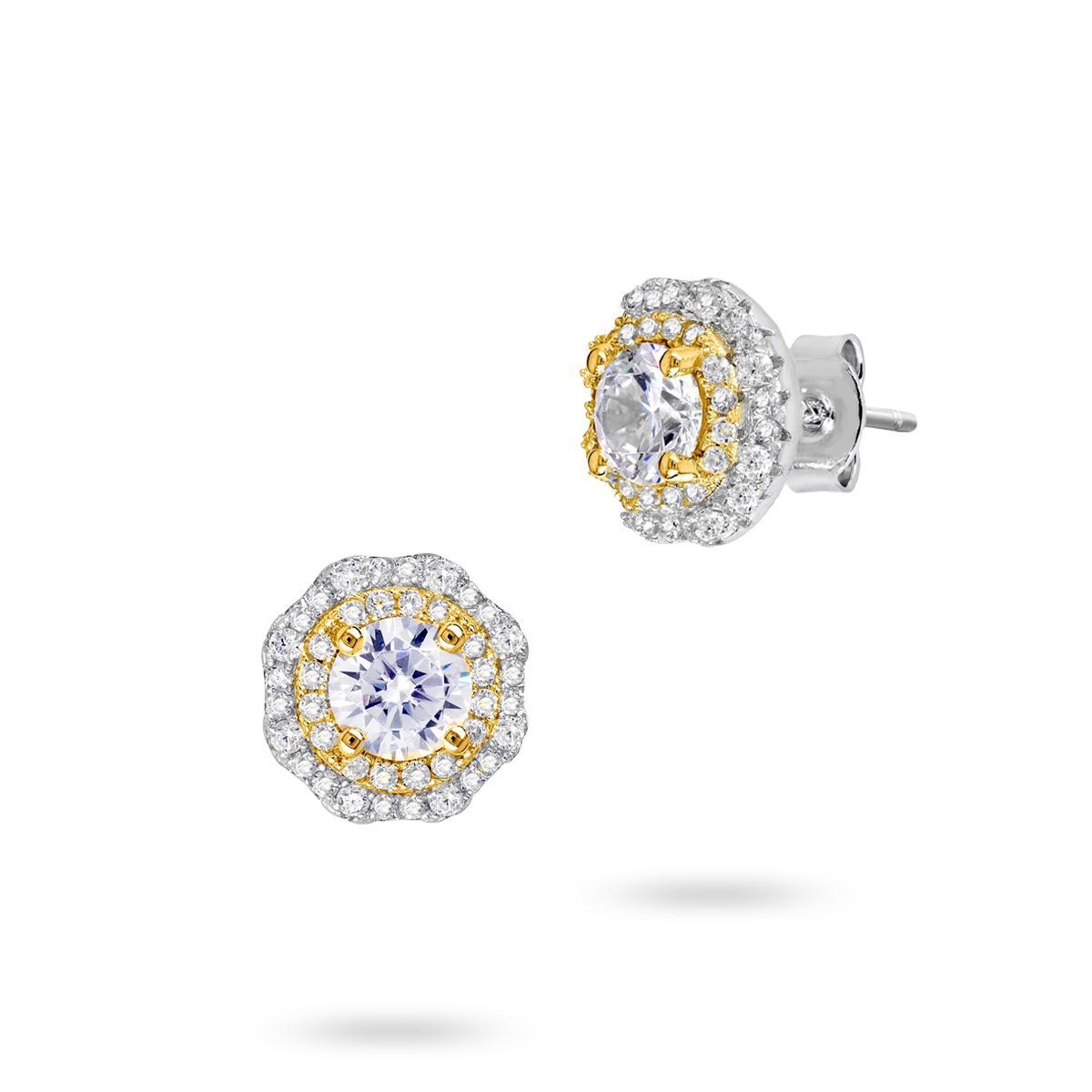 Sterling Silver Floral Cubic Zirconia Cluster Stud Earrings